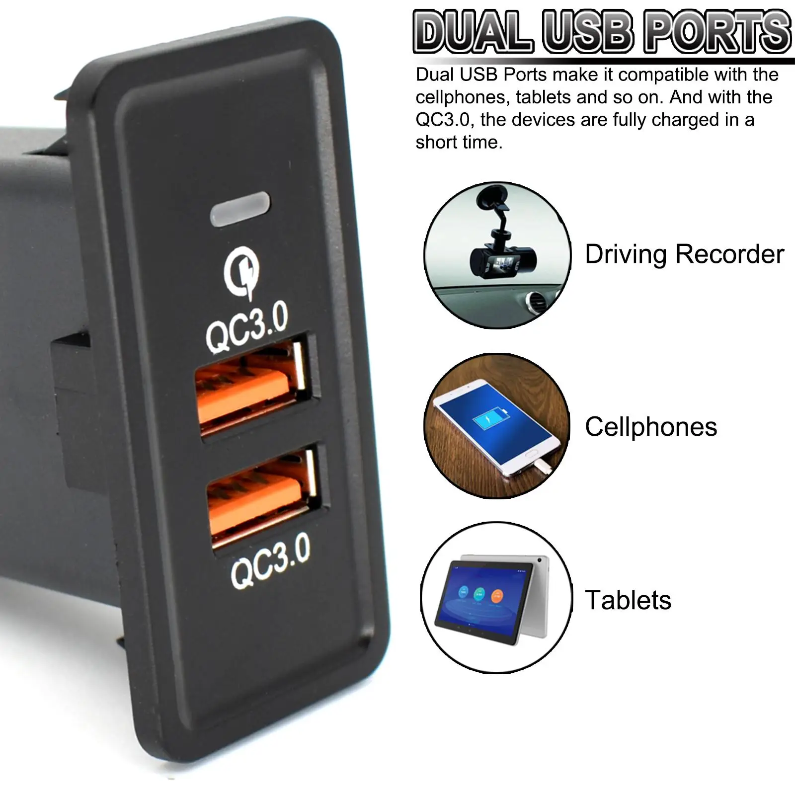 Cargador coche USB dual QC3.0 12V para SEAT Ibiza y VW Golf - imagen 5