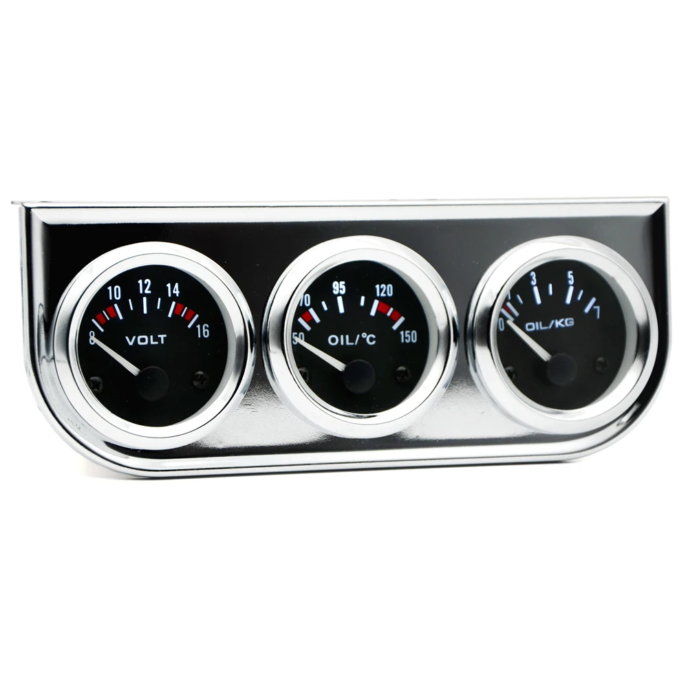 Kit gauge 3-en-1 52mm presión aceite temperatura voltios – Negro/cromo - imagen 4