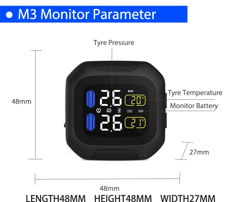 Pantalla LCD inalámbrica del sistema TPMS M3 para motocicleta