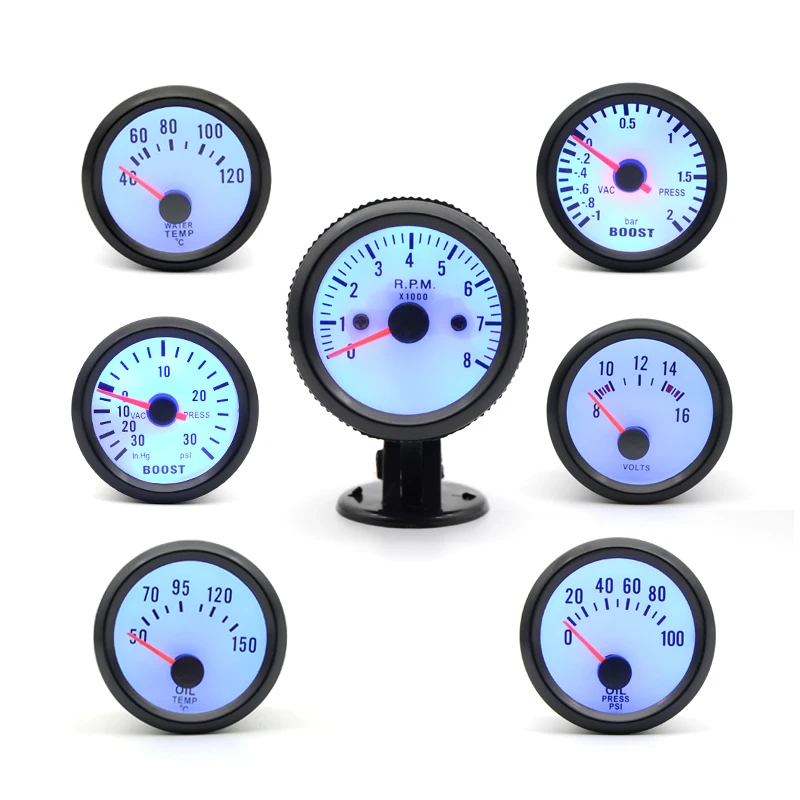 Tacómetro RPM temperatura aceite agua motor LED 52mm analógico