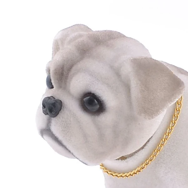 Figura de Bulldog con cabeza oscilante para coche, blanca y gris - imagen 2
