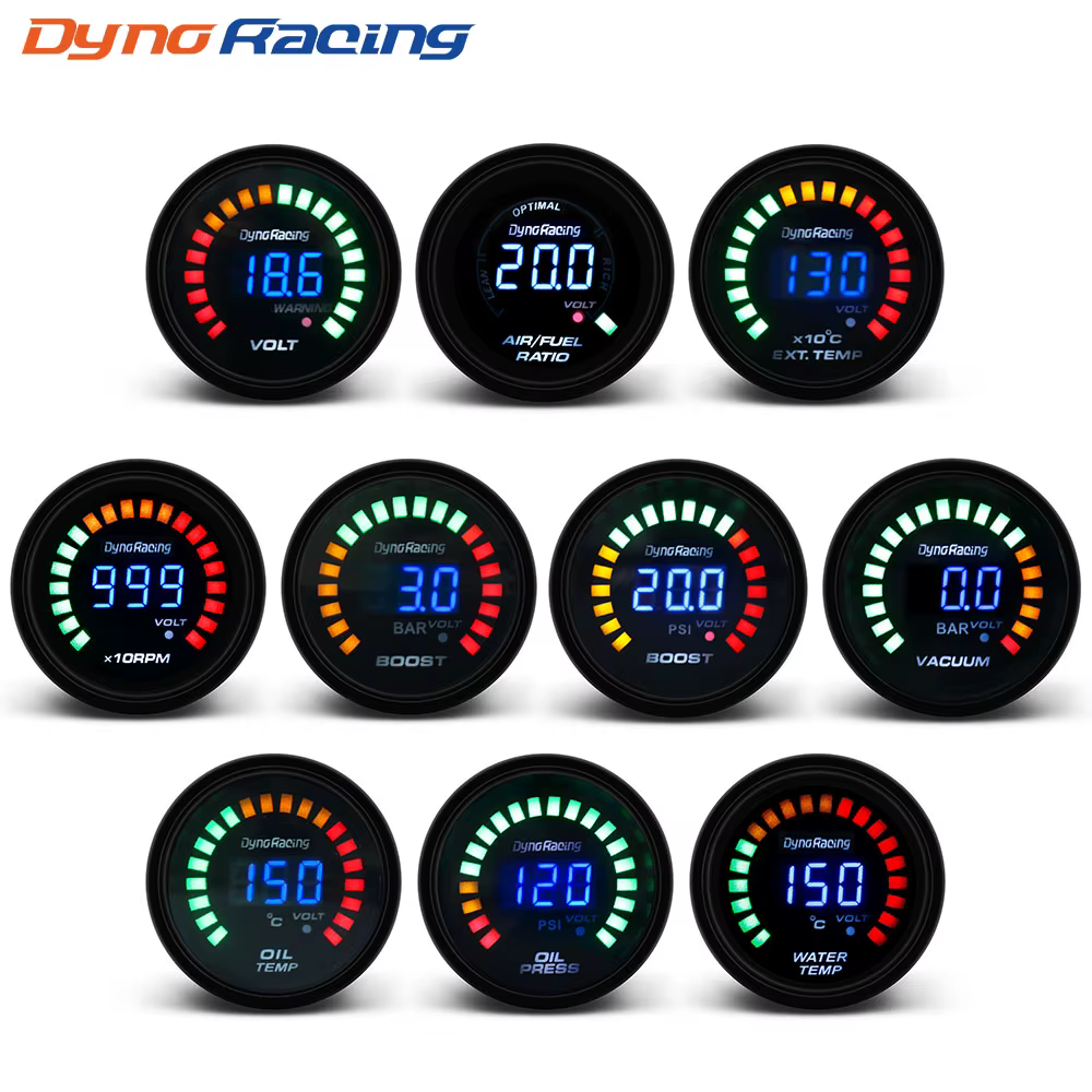Dynoracing medidores digitales 52 mm 20 LED – presión turbo y temperatura