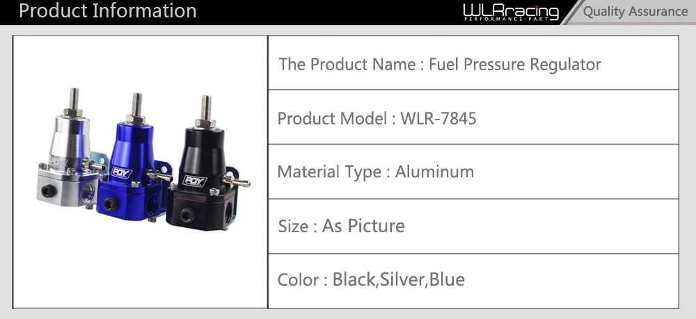 WLR - Regulador de presión de combustible negro universal con manómetro de aceite blanco 3 piezas Accesorios AN6 30-70 PSI WLR7845