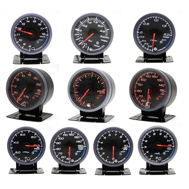 Kit relojes turbo 60 mm esfera negra con presión, temperatura y AFR