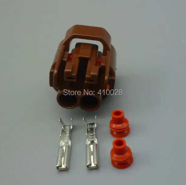 Vista del conector hembra marrón de 2 pines