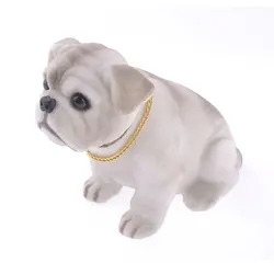 Figura de Bulldog con cabeza oscilante para coche, blanca y gris