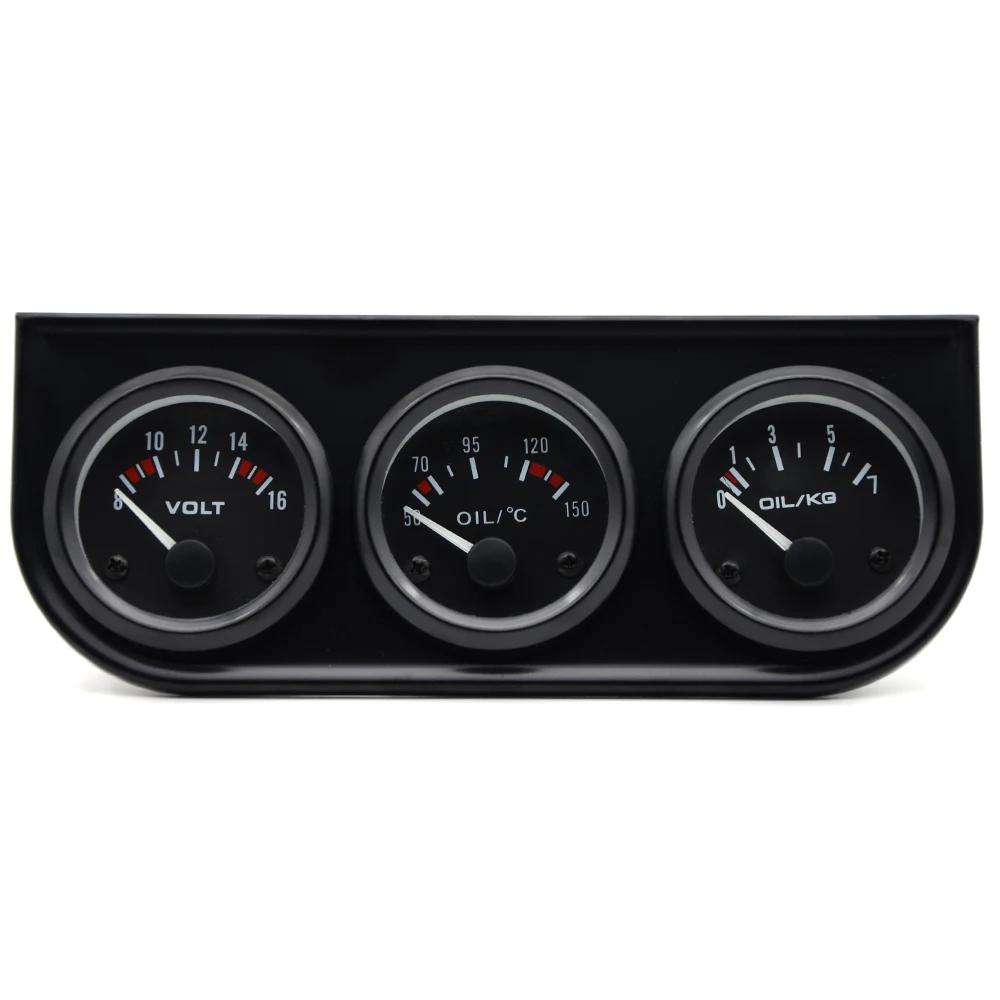 Kit gauge 3-en-1 52mm presión aceite temperatura voltios – Negro/cromo - imagen 2