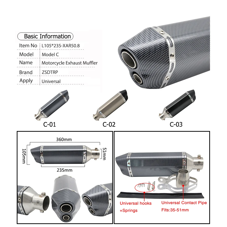 ZS Racing silenciador de escape universal Yamaha FZ6 MT07 moto - imagen 4