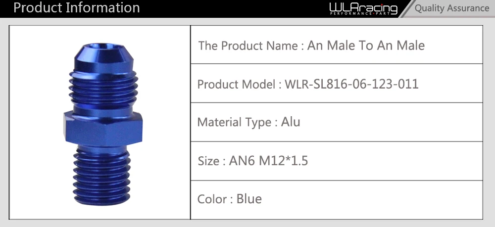 Adaptador PQY WLR RACING 6AN a M12x1.5 vista frontal