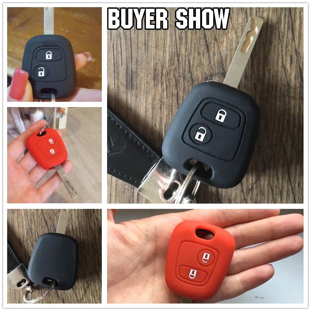 Funda de silicona de 2 botones para mando a distancia de coche, accesorio compatible con Citroën C1 C2 C3 C4 Xsara Picasso Peugeot 106 107 206 207 307 Aygo - imagen 3