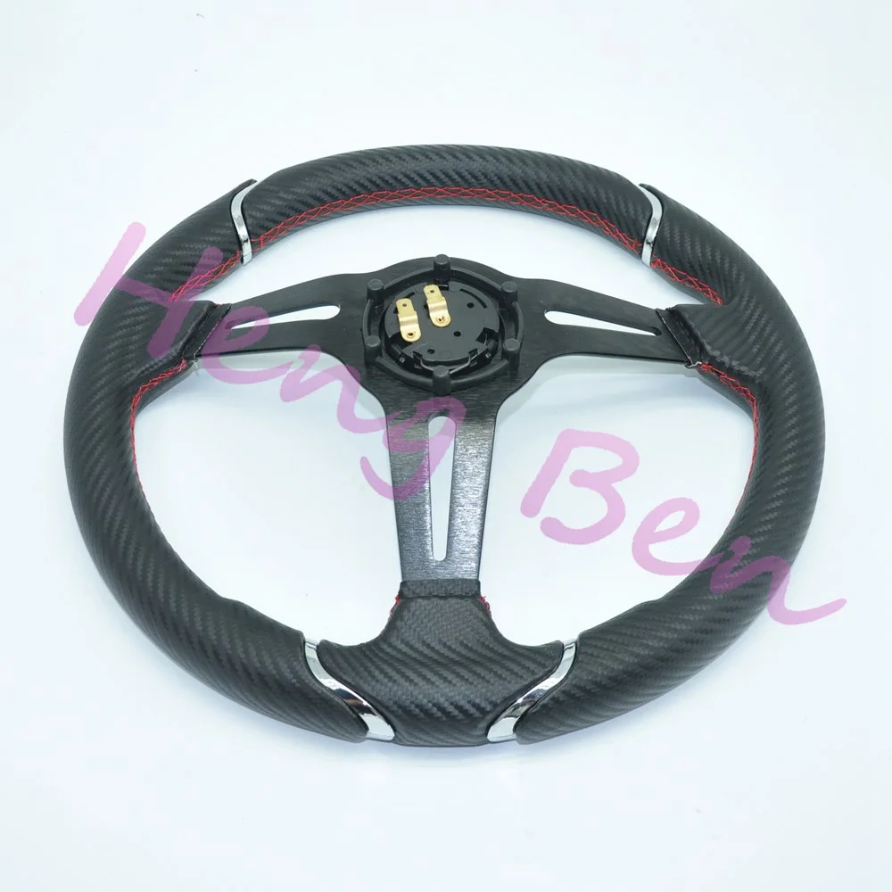 Volante deportivo Nard de fibra de carbono con marca roja
