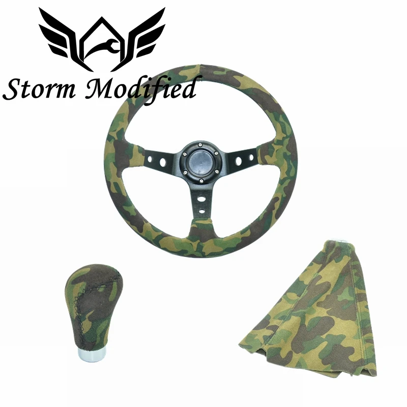Volante racing piel gamuzada camuflaje con costuras reforzadas