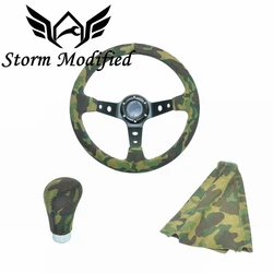 Volante racing piel gamuzada camuflaje con costuras reforzadas