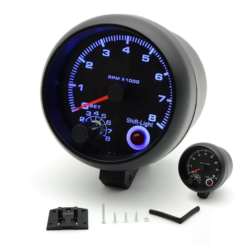 3.75" 95m m tacómetro RPM calibre cara negra LED azul 0-8000 rpm para función de advertencia - imagen 2