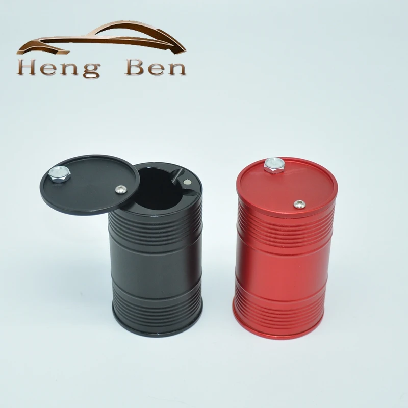 Cenicero de coche de aleación de aluminio estilo tambor de aceite, universal