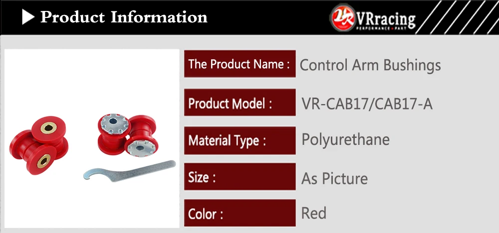 Kit de casquillos de poliuretano rojo para brazo de control delantero