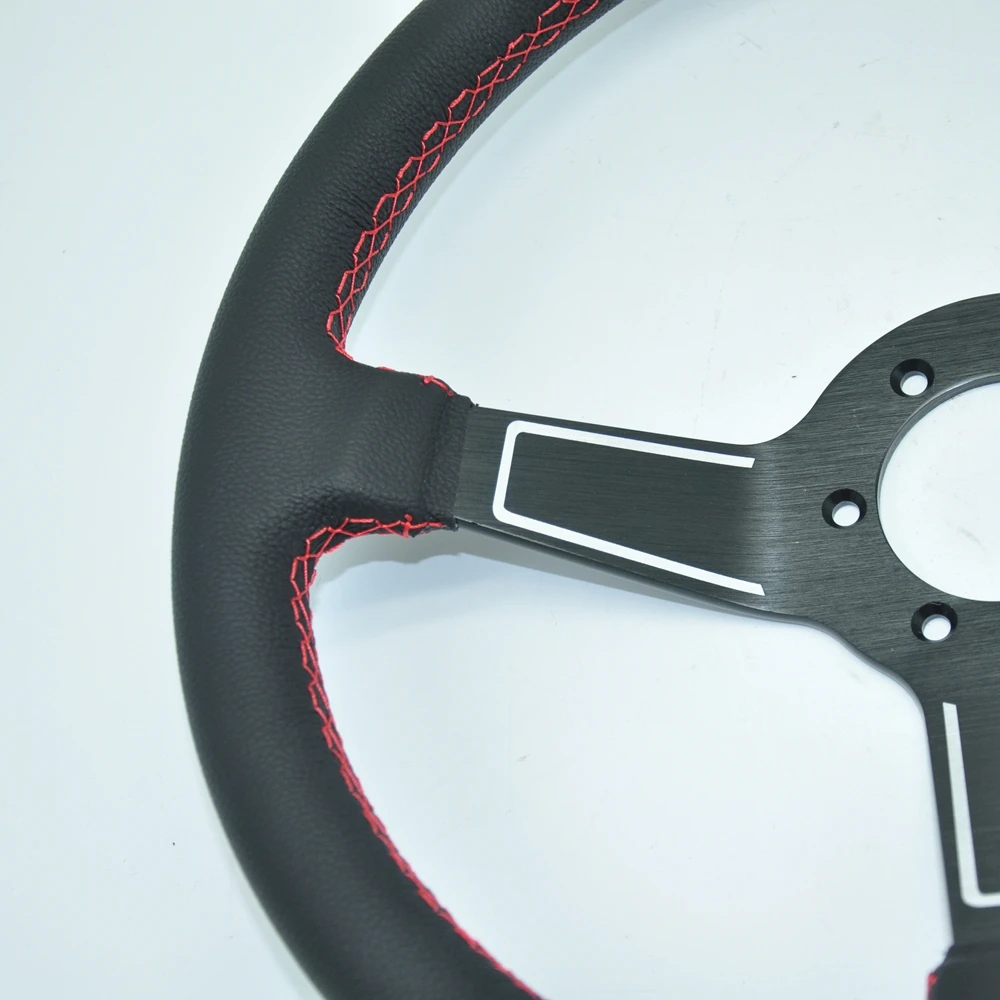 Volante de carreras SuTong 350 mm de cuero negro para drift - imagen 2