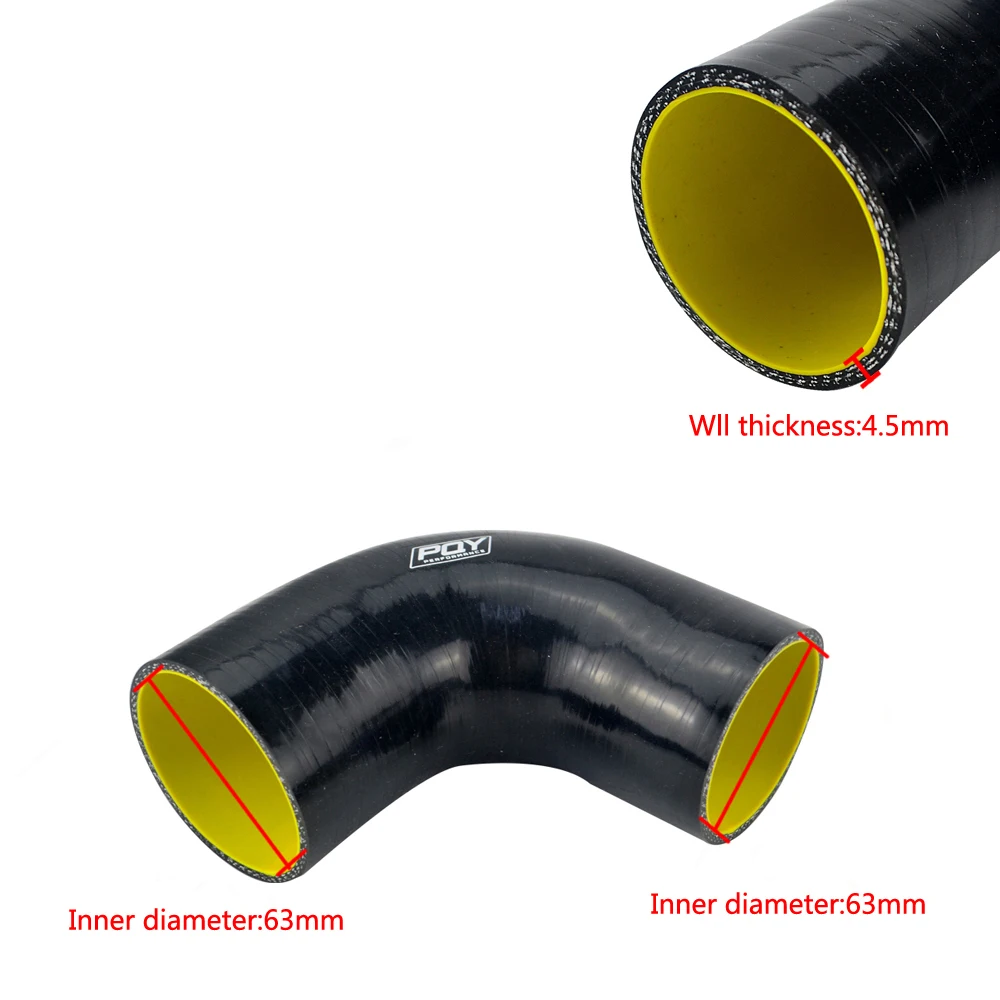 Manguera silicona PQY codo 63mm 90° turbo entrada 2.5" azul/amarillo - imagen 2