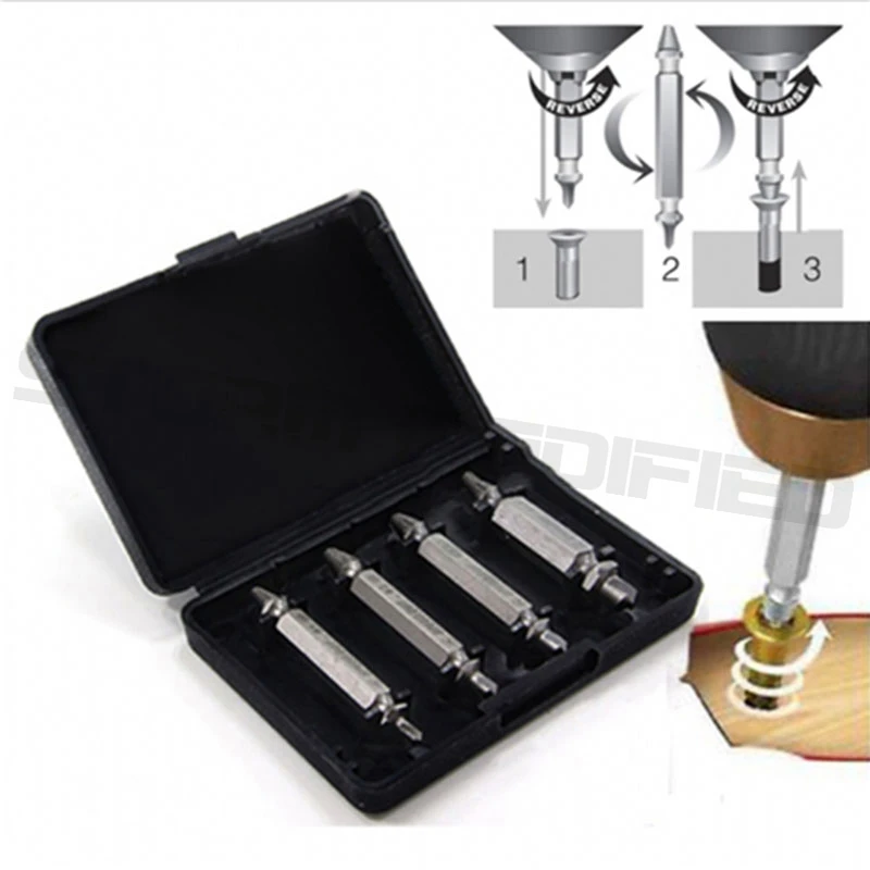 4 unids/set juego de taladro Extractor de tornillos fácil quitar tornillo roto juego Speedout