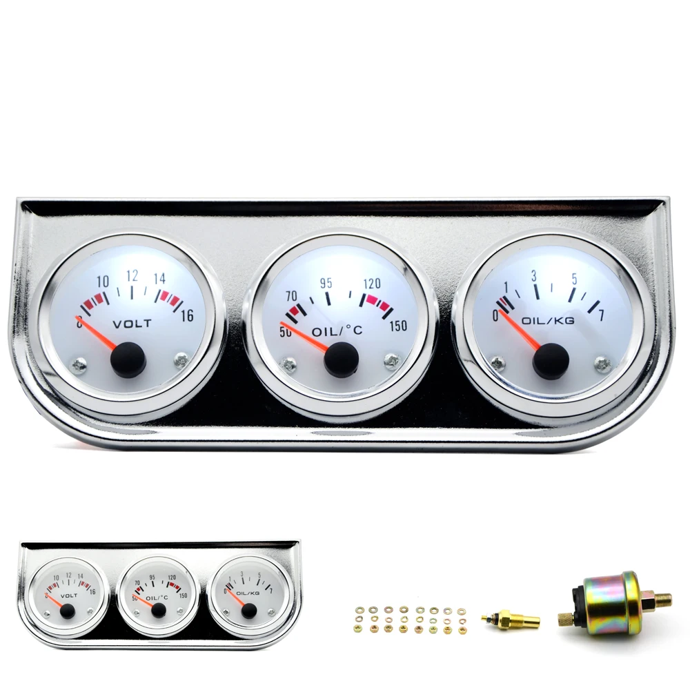 Kit gauge 3-en-1 52mm presión aceite temperatura voltios – Negro/cromo - imagen 5