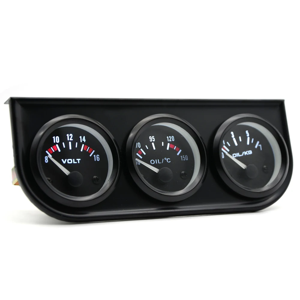 Kit gauge 3-en-1 52mm presión aceite temperatura voltios – Negro/cromo