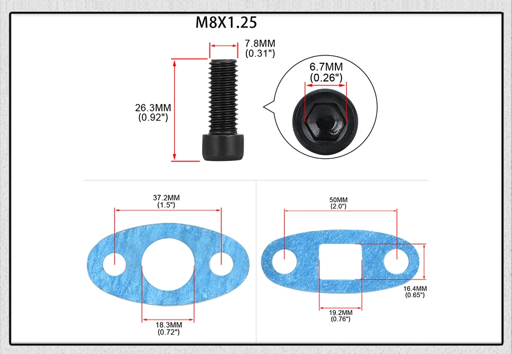Componentes del kit para montaje del adaptador de aceite