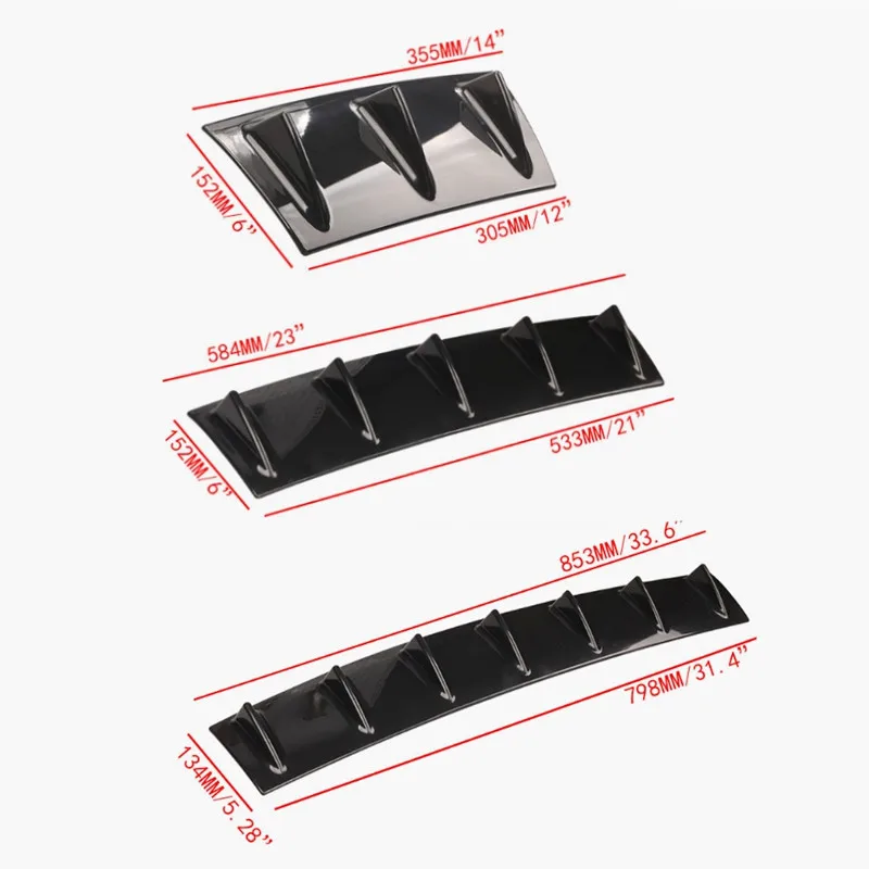 Difusor trasero fibra de carbono ABS negro – 3/5/7 aletas - imagen 3