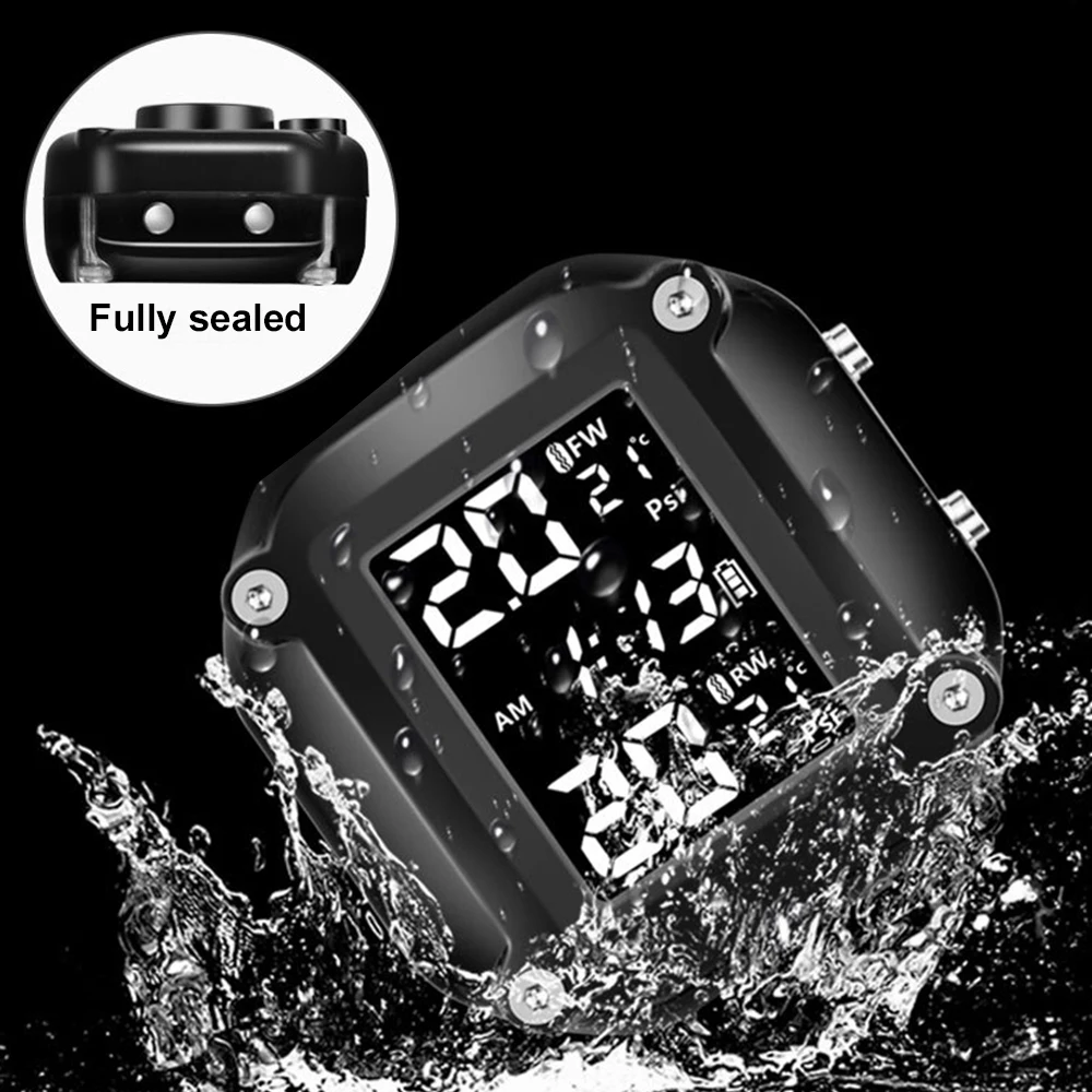 Pantalla LCD TPMS para moto con 2 sensores externos – monitor presión neumáticos - imagen 4