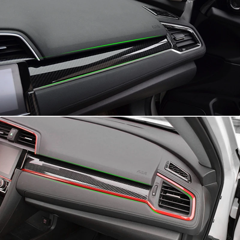 Para Honda Civic 10. ° 2016 2017 2018 2019 2020 accesorios de coche textura de carbono Panel de tablero de pasajero cubierta de tiras embellecedoras