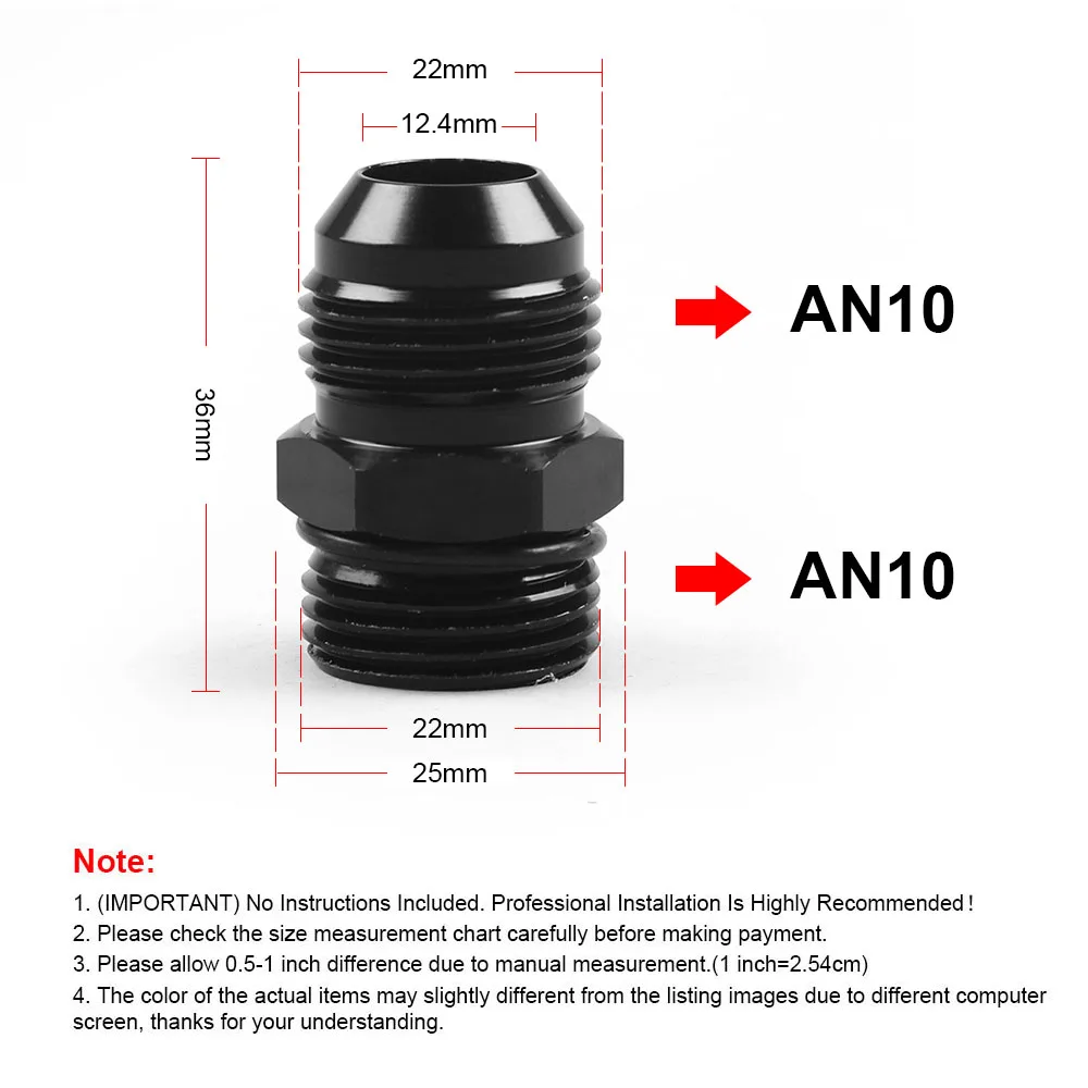 ORB-10 junta tórica Boss AN10 10AN a AN10 10AN adaptador macho montaje negro TT101905 - imagen 2
