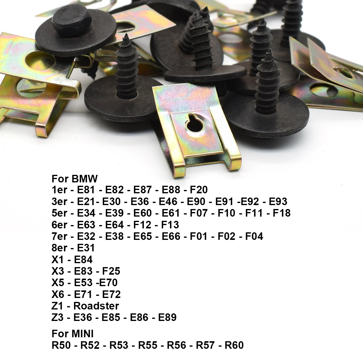 40x protector de motor de chasis, arandelas de tornillo de tuerca de Metal, Clip de tuercas en U en forma de U, tornillos de cabeza cruzada para parachoques de guardabarros de coche para BMW E46 E92 E90 F10 - imagen 3