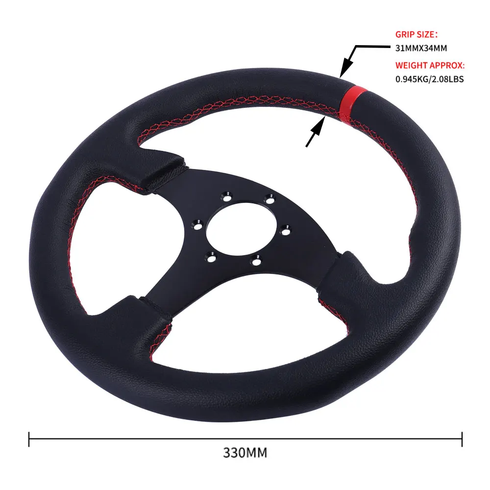 Volante universal de carreras para PC, cuero y aluminio, 330 mm - imagen 3
