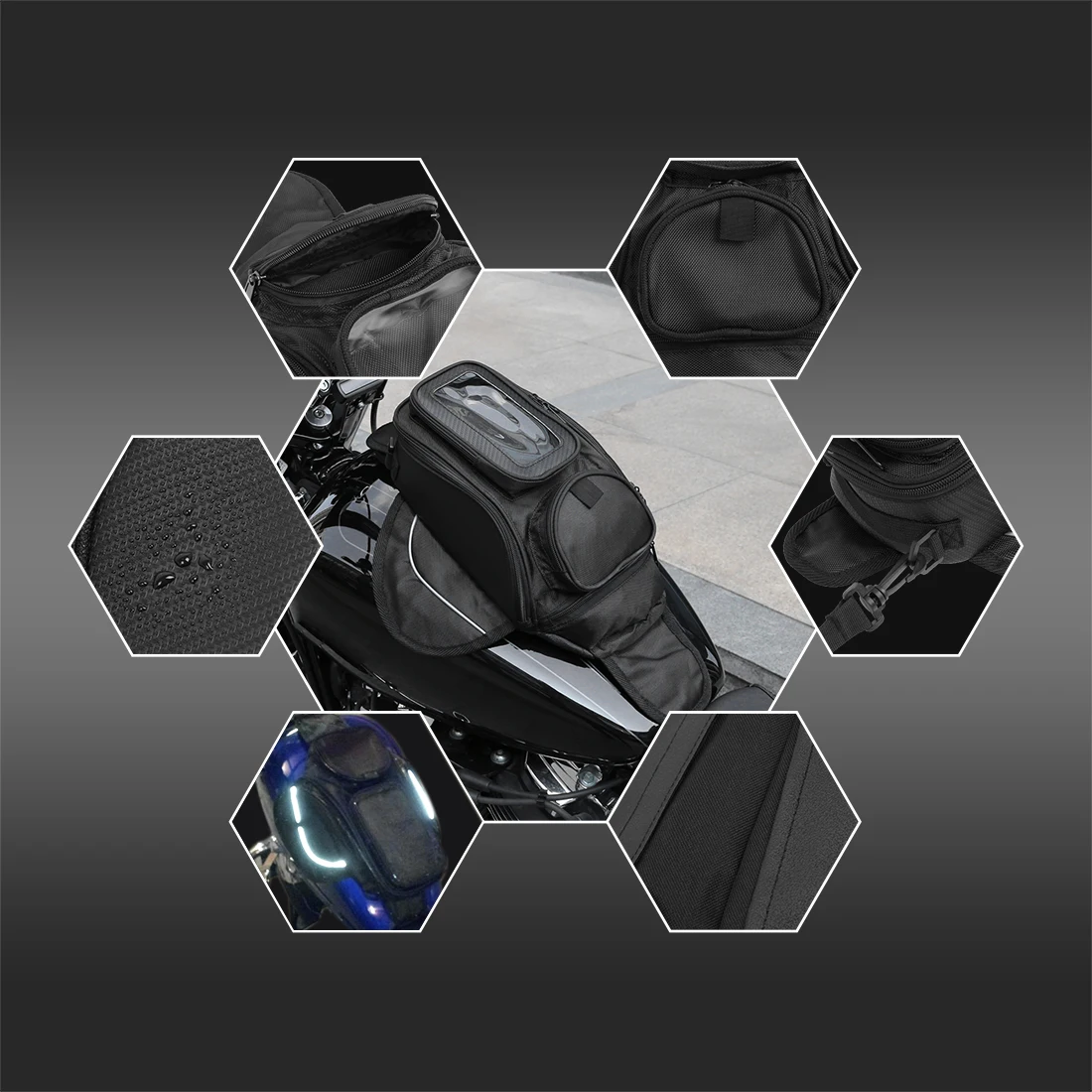 Bolsa magnética impermeable Oxford para tanque de moto con ventana - imagen 3