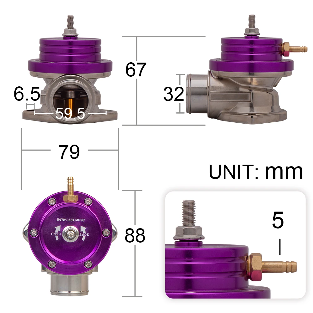 Válvula BOV de descarga turbo tipo S ajustable 25 PSI universal - imagen 3