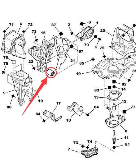 Bisagra flexible de motor, vista de la pieza