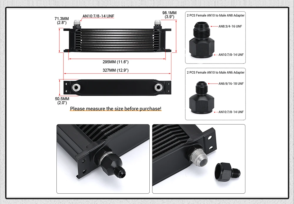 Adaptadores AN10 a AN8 y AN6 incluidos en el kit