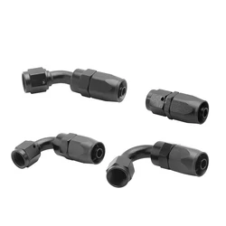 Racores AN6 negros de aluminio anodizado para aceite y combustible
