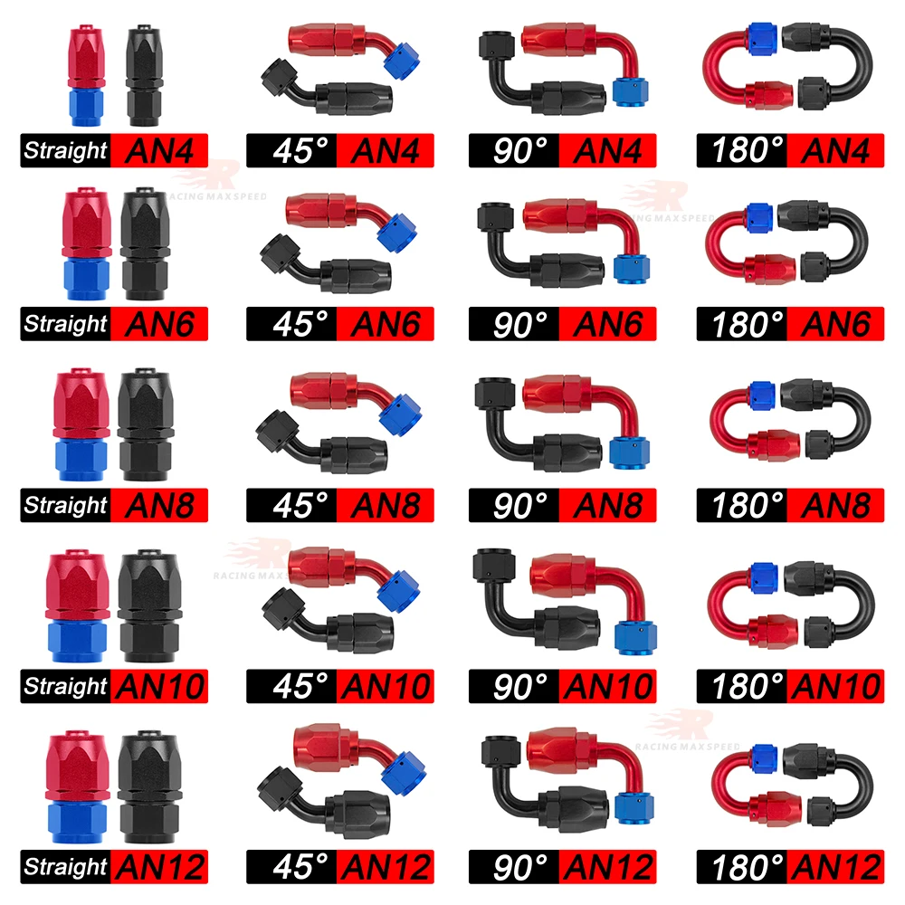 Universal AN4 AN6 AN8 AN10 recto 45 90 120 180 grados aceite combustible giratorio extremo de manguera accesorio