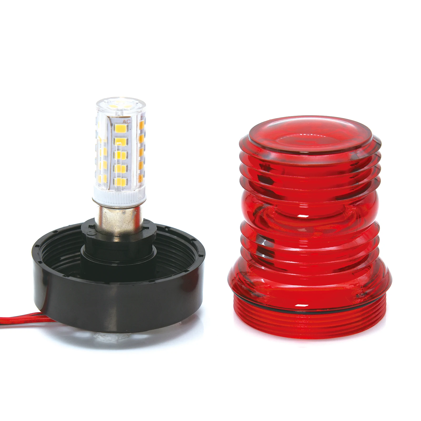 Detalle de la base y lente de la luz LED marina