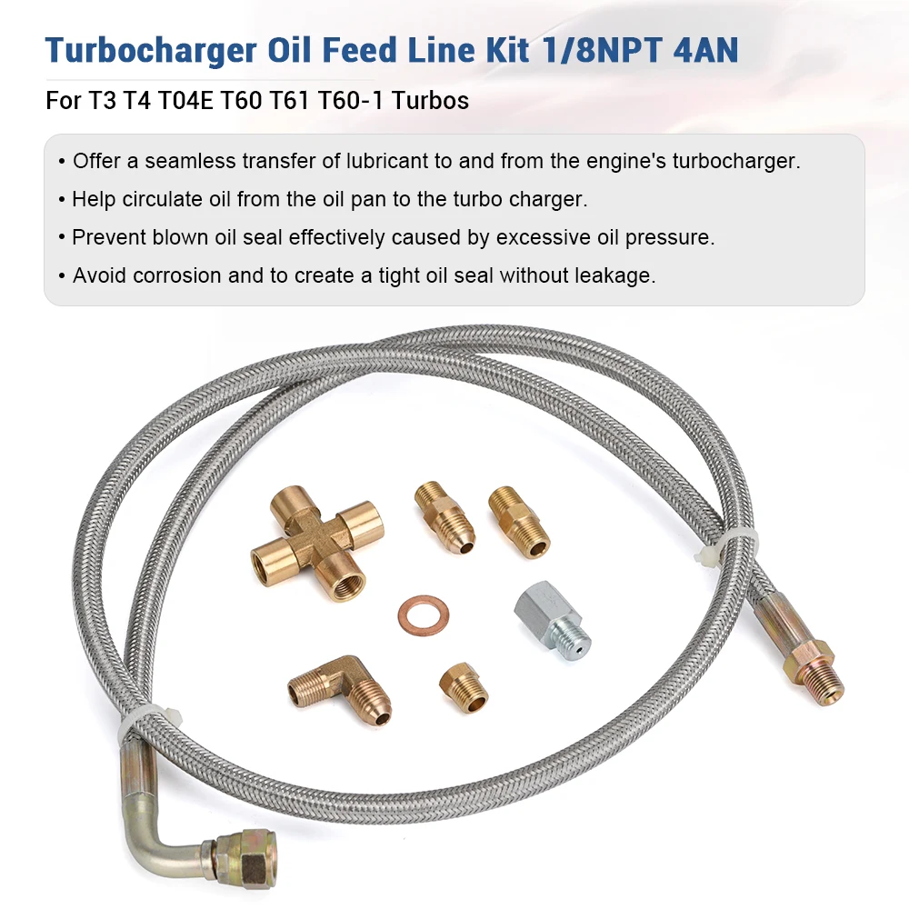 LZONE Latiguillo de aceite para turbocompresor T3/T4 trenzado 1/8 NPT 4AN - imagen 2