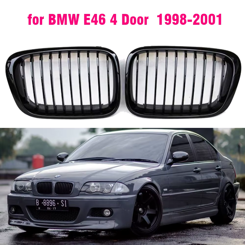 Parrilla delantera negra brillante instalada en BMW E46