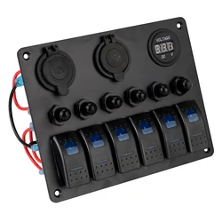 Panel estanco de 6 interruptores con USB y voltímetro 12/24 V