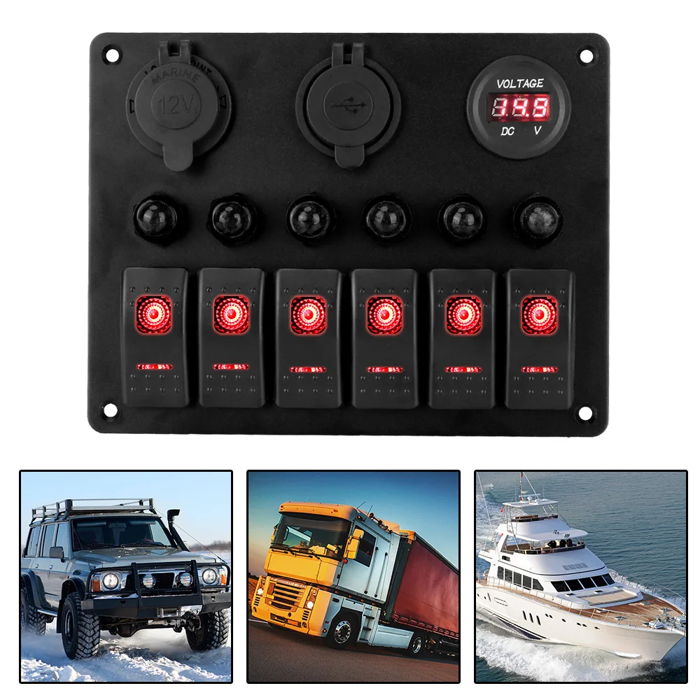 Panel estanco de 6 interruptores con USB y voltímetro 12/24 V - imagen 2