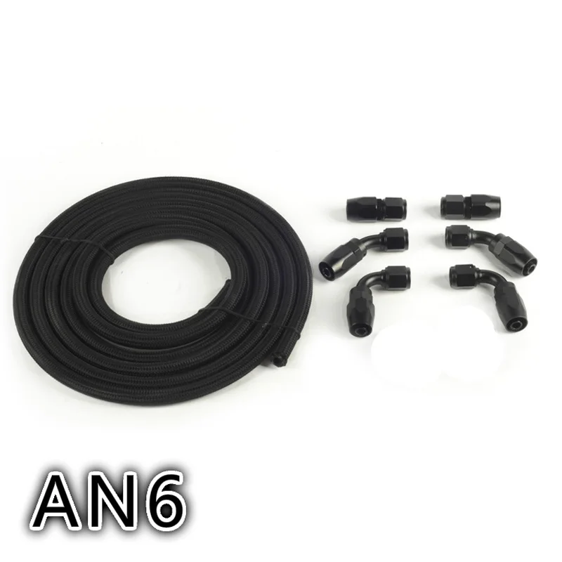 Kit de manguera trenzada AN6 negra para aceite y combustible