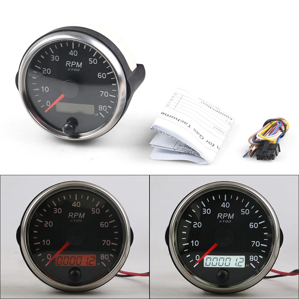 Tacómetro 85 mm LCD 0-8000 rpm para motor gasolina 12/24 V - imagen 2