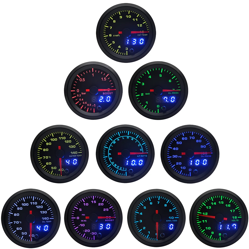 Reloj multifunción LED 52 mm 7 colores con soporte para coche