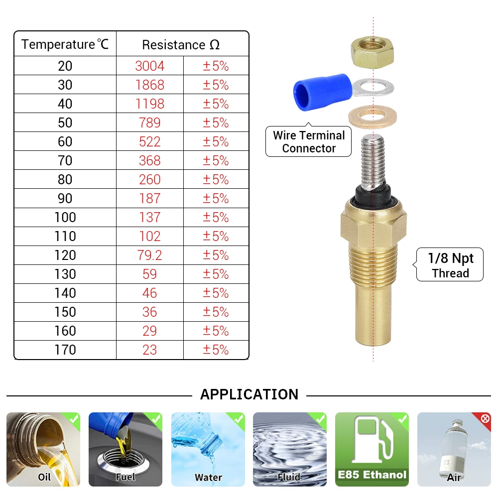 Sensor de temperatura aceite 1/8 NPT 12V para coche de carreras TSU01 - imagen 3