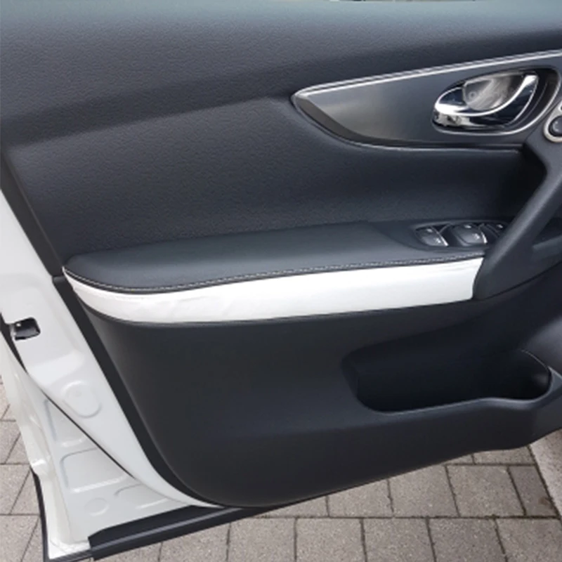 4 Uds cubierta de reposabrazos de puerta de cuero suave para Nissan Qashqai J11 2016 2017 2018 cubierta de Panel de reposabrazos de puerta Interior pegatina embellecedora