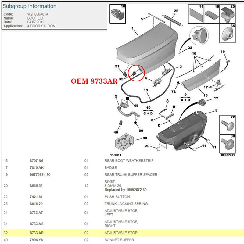 Tope maletero Peugeot 508 308 DS6 8733AR 7908Y6 - imagen 4