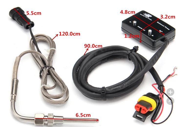Primer plano del sensor ETM01 y conector impermeable